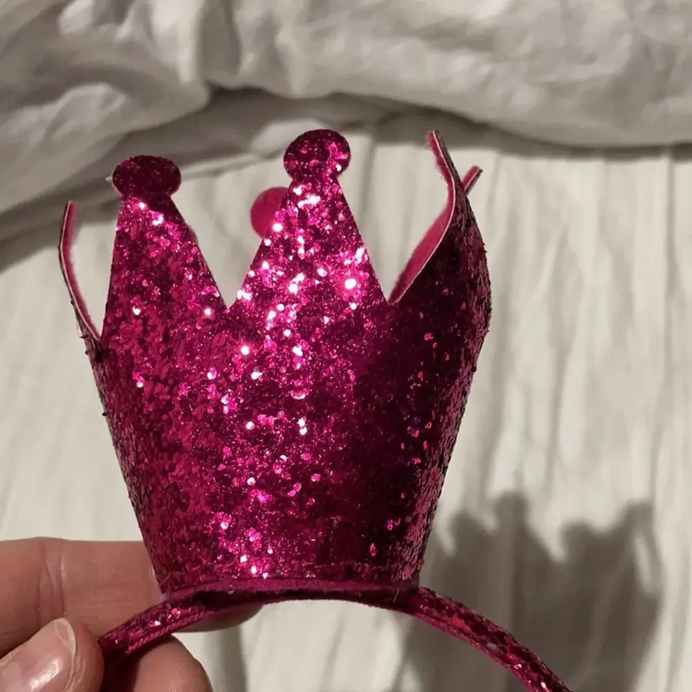 Gymboree hot pink glitter crown headband worn once for photos euc